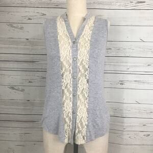 Mauve Women's Lace Button Down Top Gray Size S